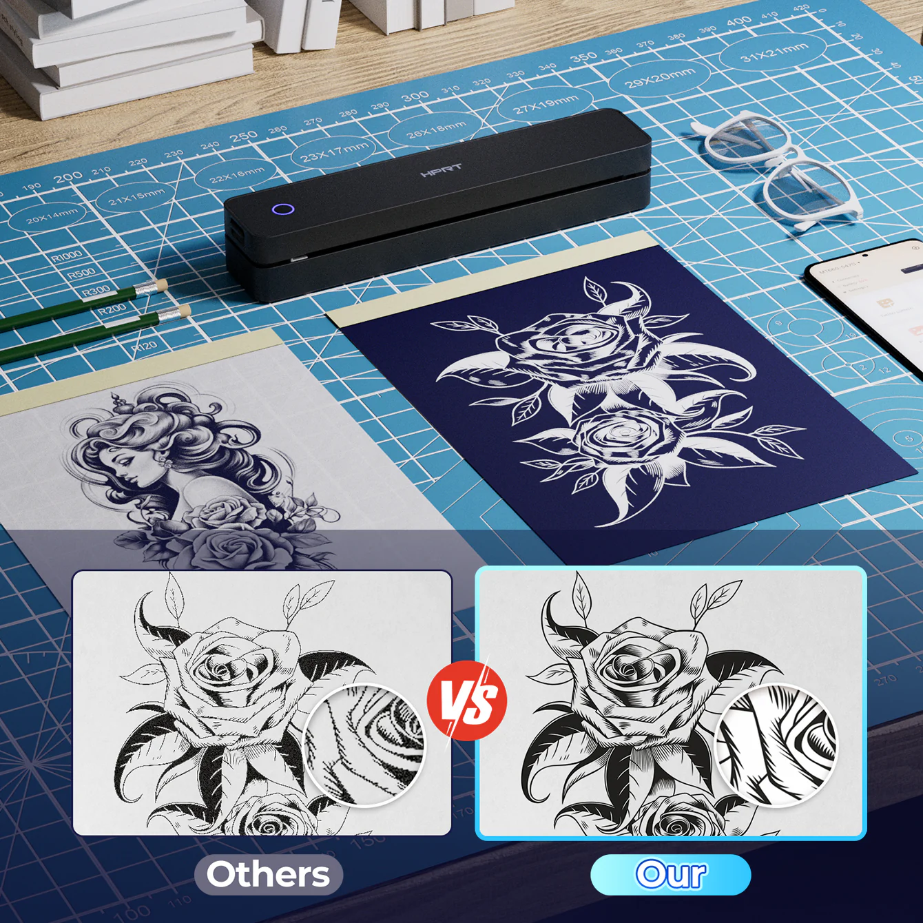 HPRT Wireless Tattoo Stencil Printer with 10 Transfer Sheets – Portable Thermal Tattoo Printer for Artists & Beginners (Black) - Image 4