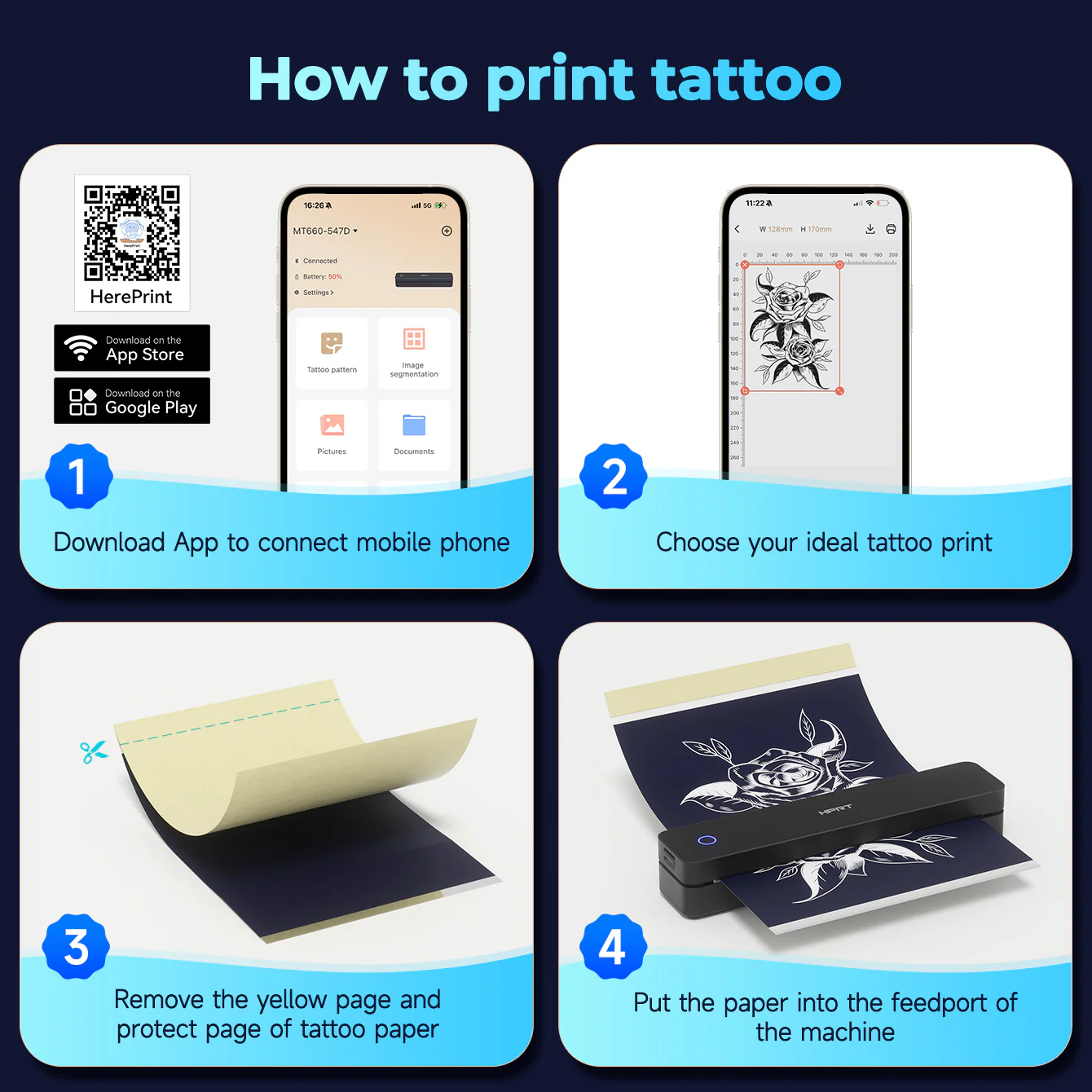 HPRT Wireless Tattoo Stencil Printer with 10 Transfer Sheets – Portable Thermal Tattoo Printer for Artists & Beginners (Black) - Image 7