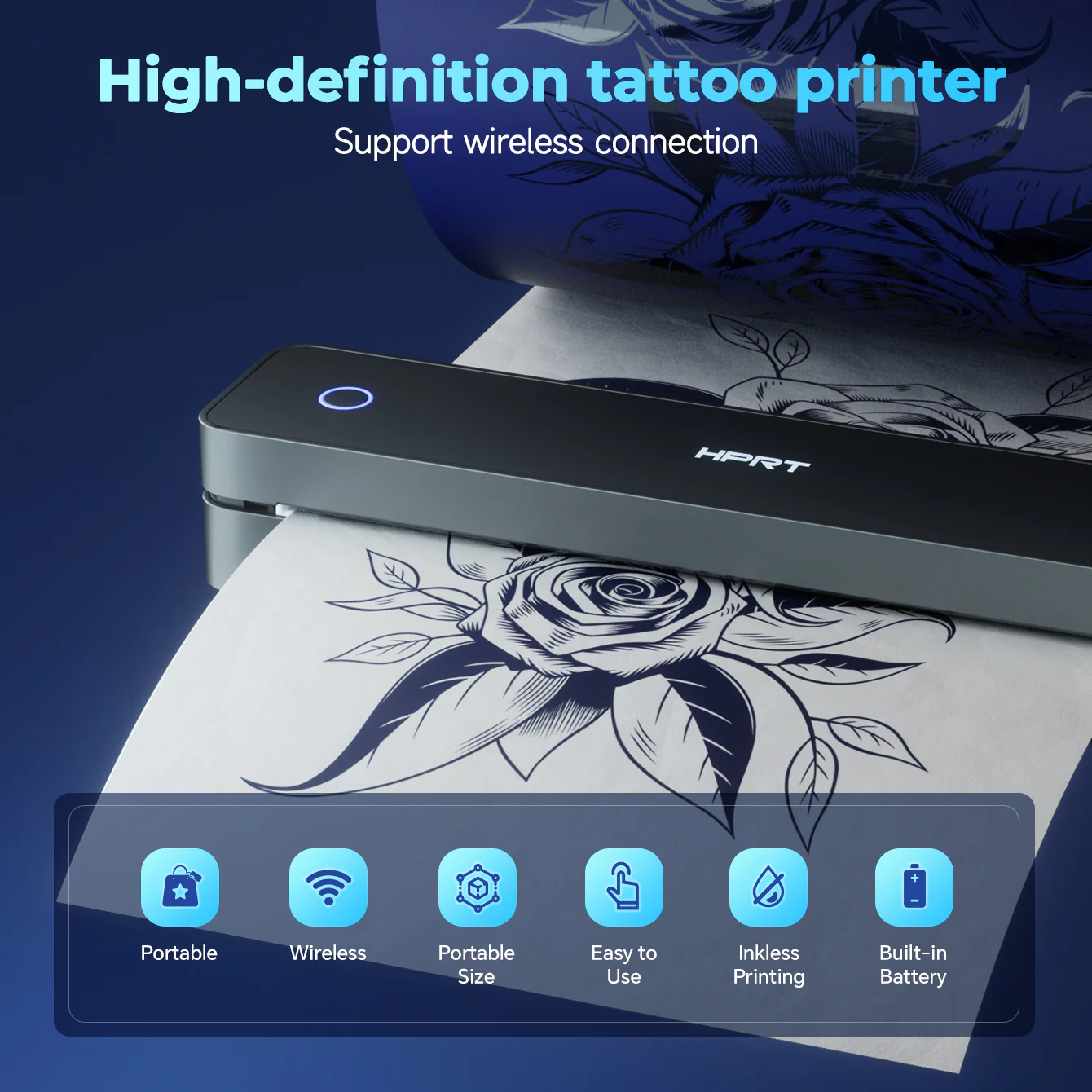 HPRT Wireless Tattoo Stencil Printer with 10 Transfer Sheets – Portable Thermal Tattoo Printer for Artists & Beginners (Black) - Image 9