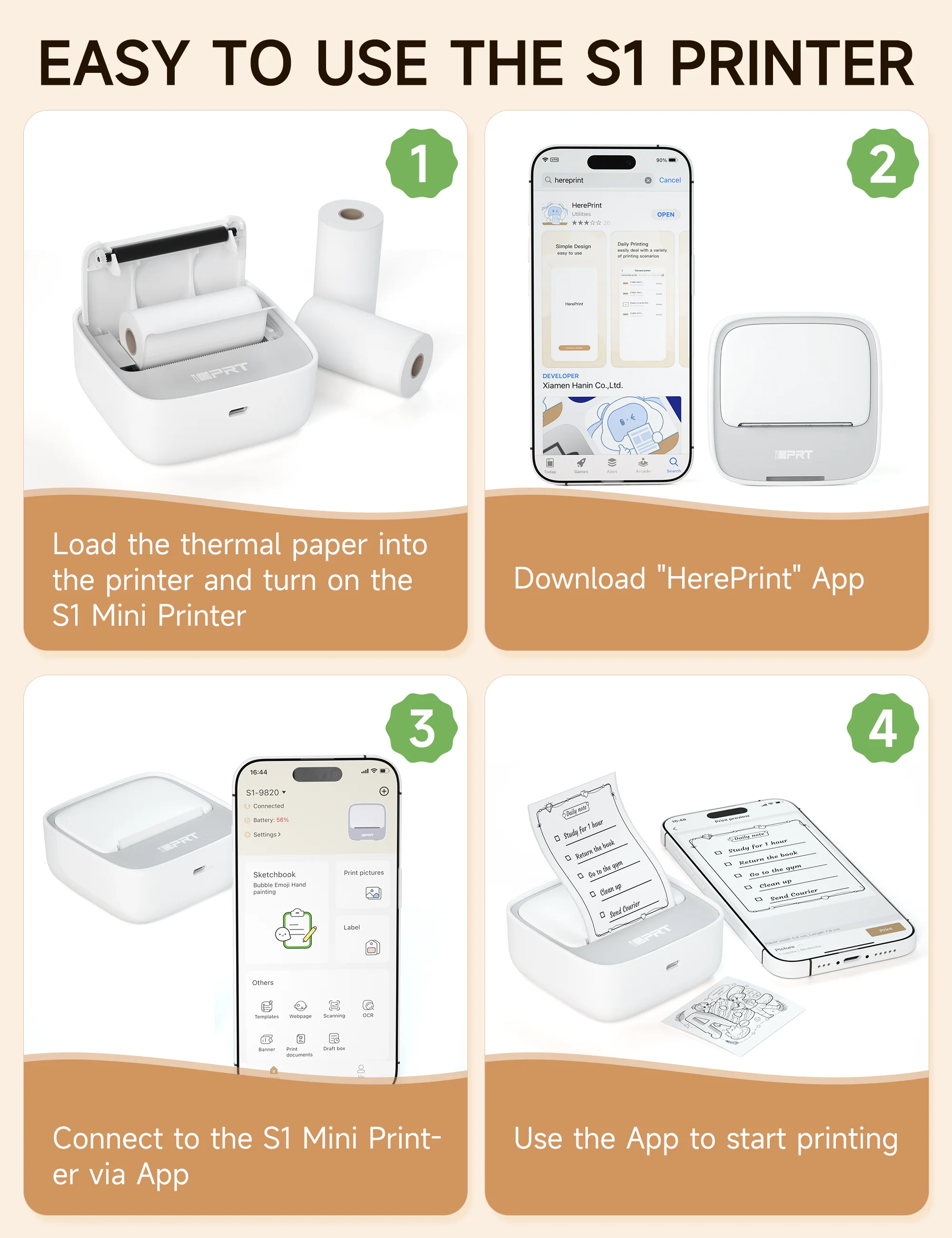 iDPRT S1 Inkless Mini Printer with 1 Roll Sticker Paper - Image 3